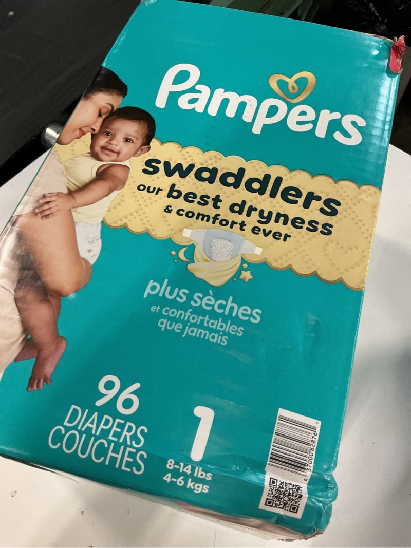 Condition photo showing New/Like New for pampers swaddlers diapers, size 1 (8-14 lbs), 96 count, absorbent, keeps baby dry and comfortable, skin safe disposable baby diaper (packaging may vary) size 1 96