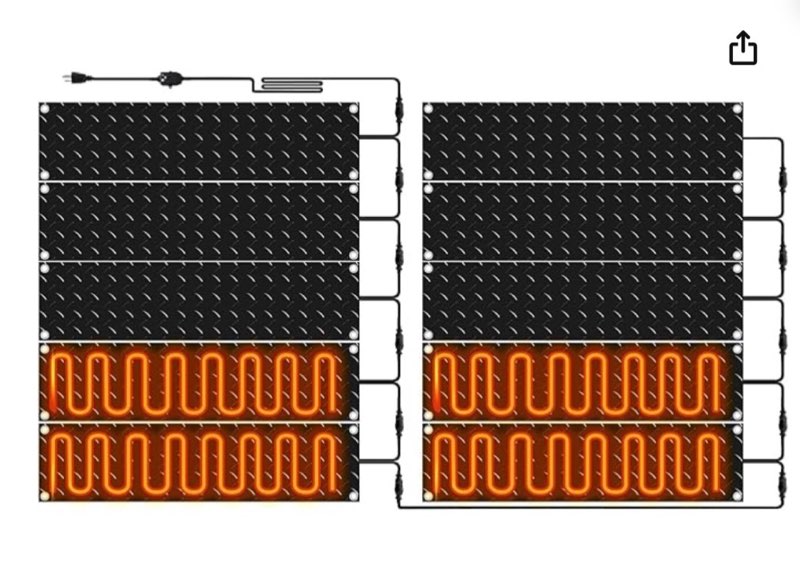 riakrum 10 pcs heated snow melting mats outdoor, 10 x 30 in winter anti-slip heated rubber mat for walkways decks and sidewalks, electric snow and ice melting pads connection with 9.84 ft power cord