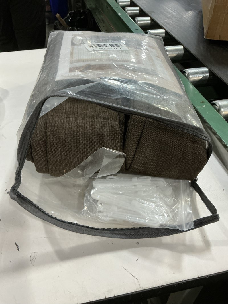 Condition photo showing Good Condition for Dark Chocolate Pinch Pleated Linen 120 Inch Curtains 2 Panels for Living Room Bedroom Memory Training Shaped Semi Sheer Pleat Drapes with Hooks Rings Light Filtering Window Curtain 40x120 Dark Chocolate 40"W x 120"L (Pack of 2)