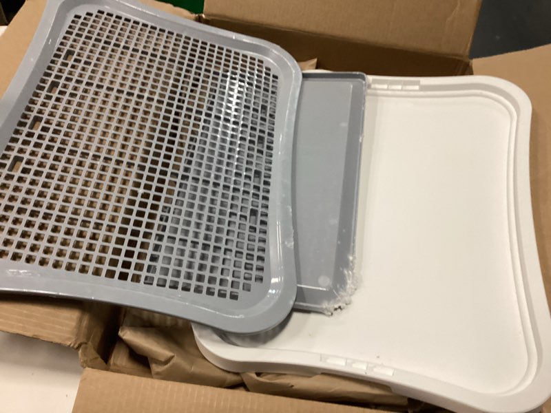 Condition photo showing Good Condition for dog training toilet, made from plastic materials, wall column design, mesh pet training potty, chew resistant, accommodates different dog sizes, portable removable puppy white