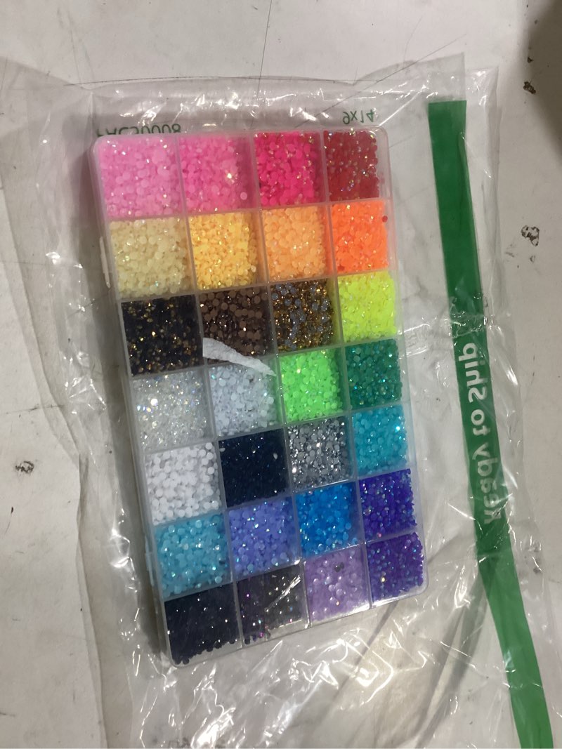 Condition photo showing New/Like New for 34000Pcs Resin Rhinestones with 3Pcs B7000 Jewelry Glue for Crafting, Multicolors 3mm Non Hotfix Flatback Gems, Bedazzling Crystal for DIY Crafts Clothing Tumblers Mugs Shoes Fabric Decor Nail Art Jelly Multicolored 3mm X-Large Pack + 3Pcs Glue