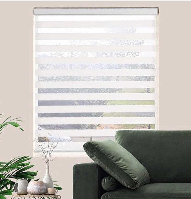 zebra roller shades, dual layer roll up blind for living room, semi sheer shades window privacy light control for day and night, (maximum height 72inch, white color, width 35 inch