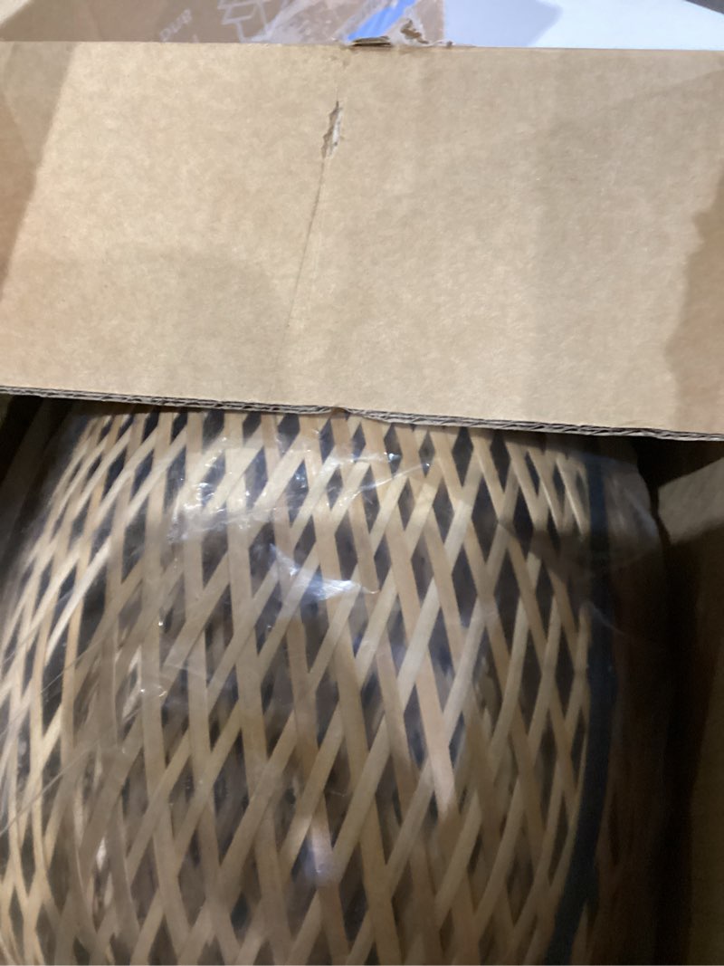 Condition photo showing As Is for Bamboo Weaving Table Lamp with Handmade Natural Wooden Base, Eye-Caring Bedroom Bedside Night Light, Retro Desk Lamp Reading Light Home Decor, Unique Handicraft House Warmging Gift