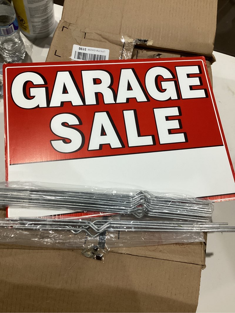 Condition photo showing Good Condition for remiawy garage sale signs,yard signs with metal stakes double sided large corrugated plastic garage sale kit with directional arrows stickers for event, weatherproof, red