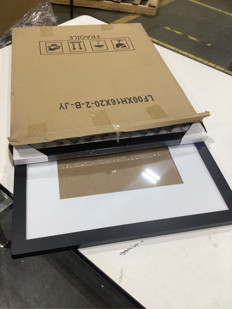 Condition photo showing New/Like New for LUCKYLIFE 16x20 Frames, Picture Frames for Wall, Display Pictures 11x14 with Mat or 16x20 without Mat, Set of 2, Black Black 16x20