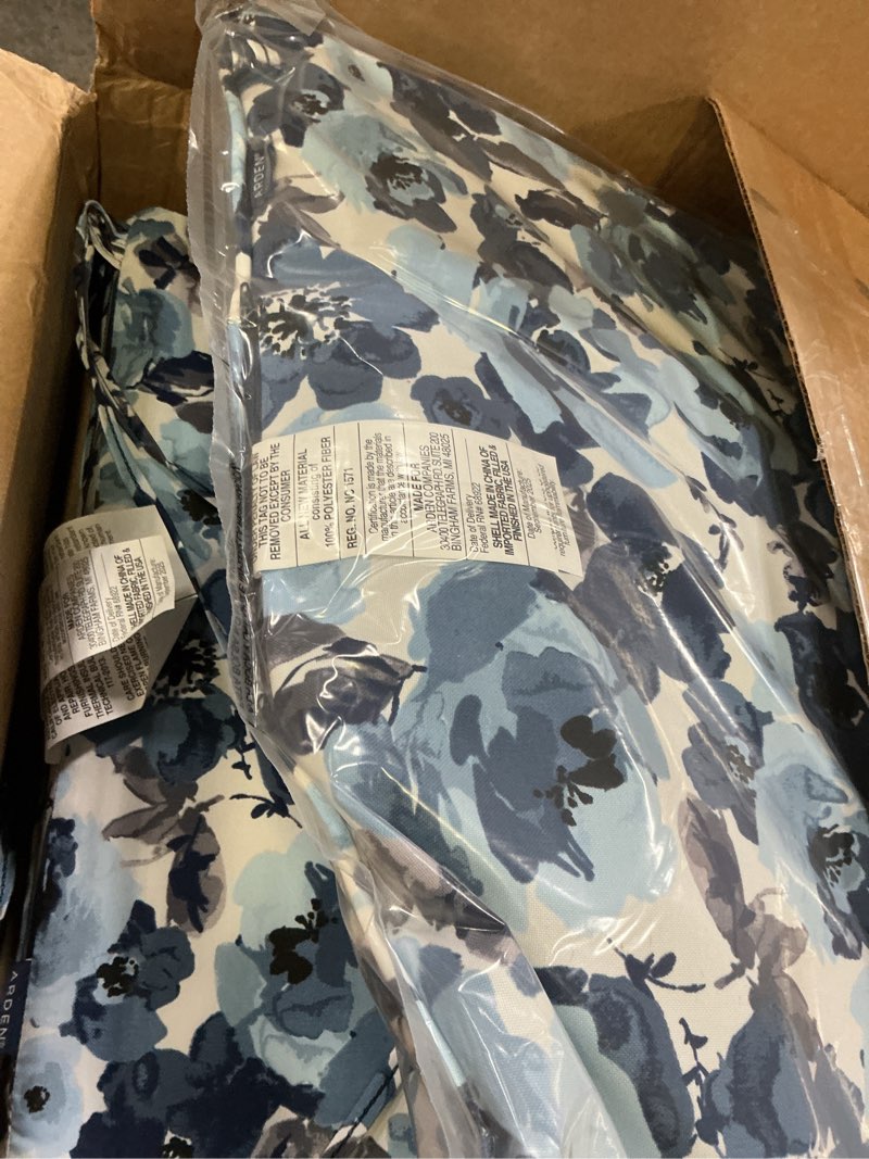 Condition photo showing Good Condition for arden outdoor foam deep seat cushion set, 24 in x 24 in, weather-proof, rain-proof, fade resistant patio cushion, bottom and back cushion for chair, sofa, and couch blue garden floral certi-pur foam blue garden floral 1 pack