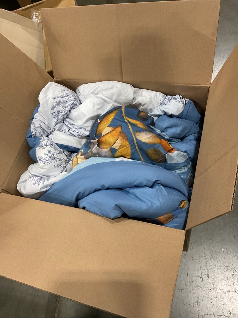 Condition photo showing As Is for shop all der rose balham trade-blue comforter set queen size 7 piece navy botanical gradient leaves comforter set blue gold queen 90\"x90 ***** be the first! in stock • online only