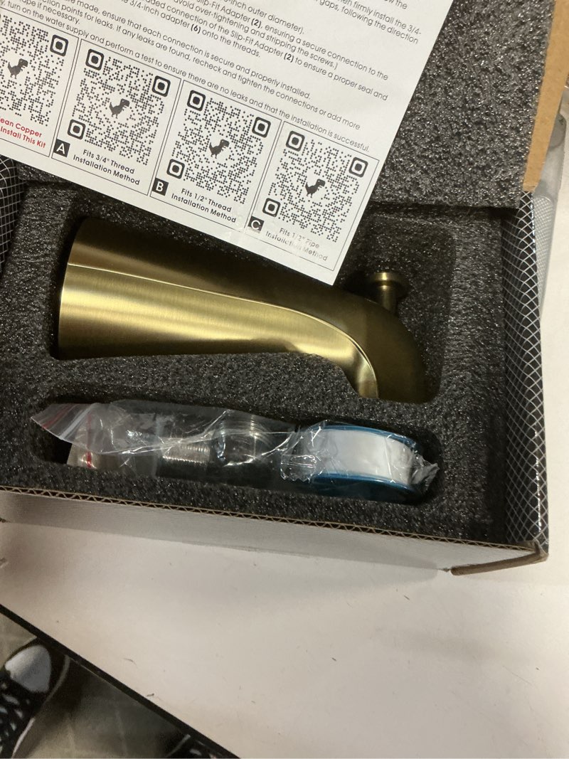 Condition photo showing Good Condition for All Metal Bathtub Spout with Diverter, 5.3 Inch Tub Spout, Fits 1/2" Copper Slip-On and 1/2" or 3/4" IPS Threaded Pipes, Easy Lift to Switch, Leak-Free, Easy DIY Installation, Brushed Gold