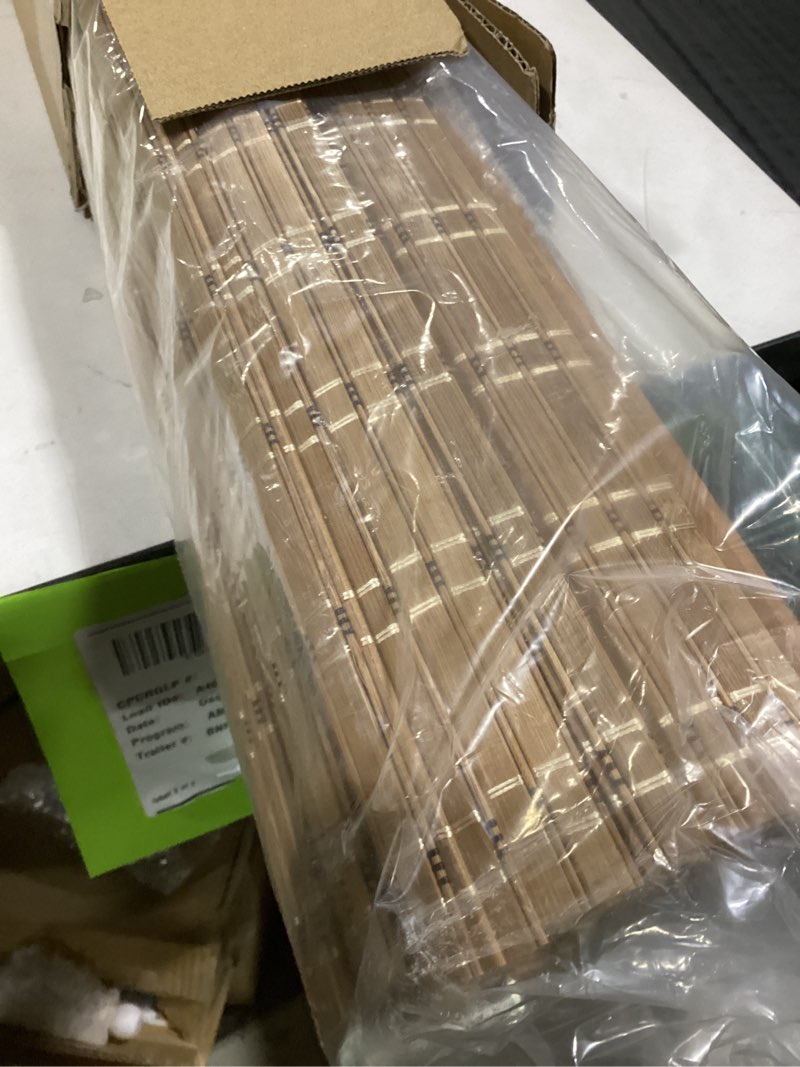 Condition photo showing Good Condition for LazBlinds No Tools No Drill Cordless Bamboo Roman Shades, Light Filtering Window Treatment, Roll Up Bamboo Blinds for Window 27'' W x 64'' H, Brown Brown206 27'' W x 64'' H