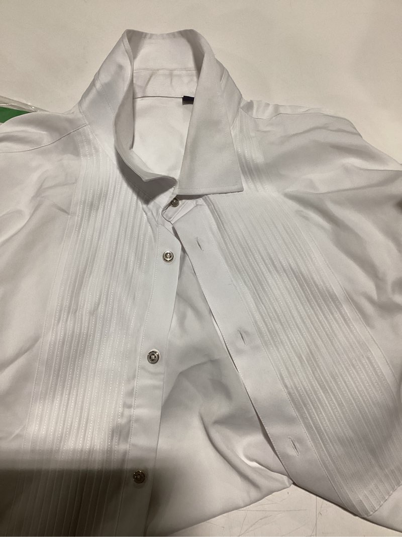 Condition photo showing As Is for J.VER Men's Tuxedo Shirt Formal Dress Shirt Pleated Long Sleeve Button Down Shirts for Prom Party Wedding