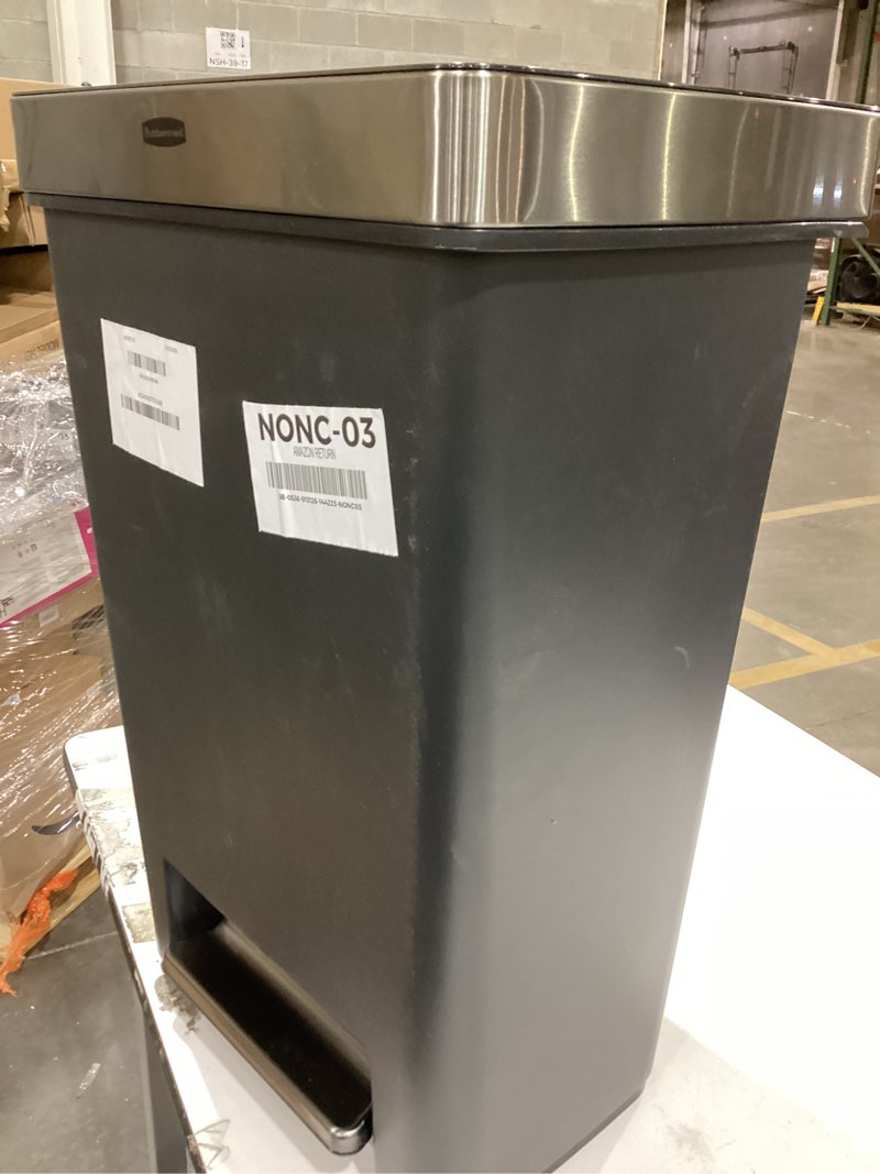 Condition photo showing Good Condition for Rubbermaid Premier Series III Step-On Trash Can for Home and Kitchen, with Stainless Steel Rim, 12.4 Gallon, Charcoal, for Home/Kitchen/Garage/Apartment/Office Metal Rim, Resin Lid