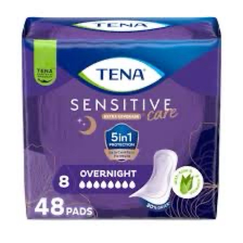 Tena Sensitive Care Incontinence Pads, Bladder Control, Postpartum for Women, Overnight Absorbency, 