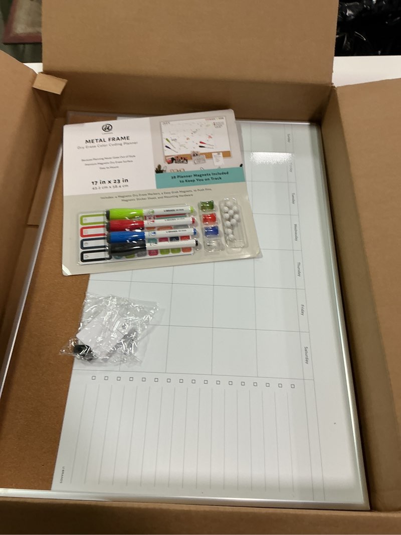 Condition photo showing New/Like New for U Brands 24" x 18" Aluminum Frame Calendar Whiteboard, 3-in-1 Color Coding Planner, Combo Dry Erase White Board 23"W x 17"H