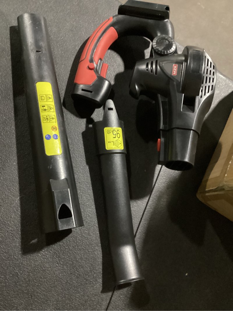 Condition photo showing As Is for mzk cordless leaf blower,20v battery powered electric blower for lawn care, electric lightweight leaf blower for blowing leaves, patio cleaning and dust(2 * 2ah battery & charger included),lf40d13 2ah*2