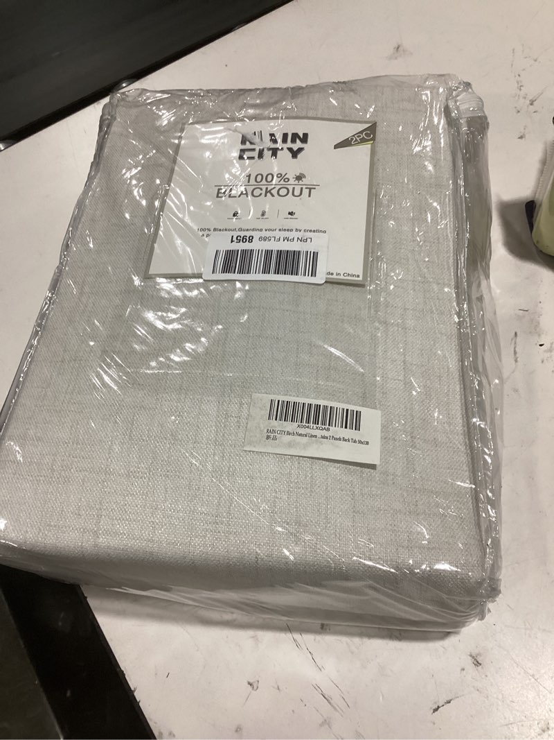 Condition photo showing Good Condition for rain city 130 inch blackout curtains 2 panels set, linen custom curtain for track system high ceiling to floor back tab farmhouse dark out window drapes for living room,natural birch 50"x130" 50"w x 130"l (pack of 2) birch