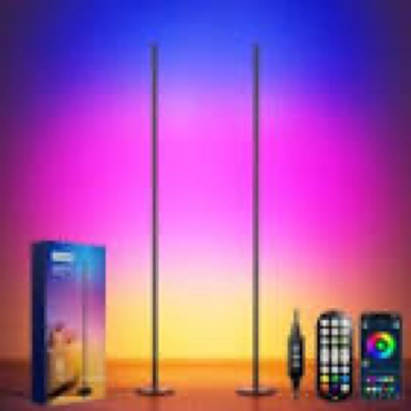 corner floor lamp, smart rgb led corner lamp with app & remote, modern floor lamp with 16 million colors, music sync, scene modes, color changing standing lamps for living room, bedroom