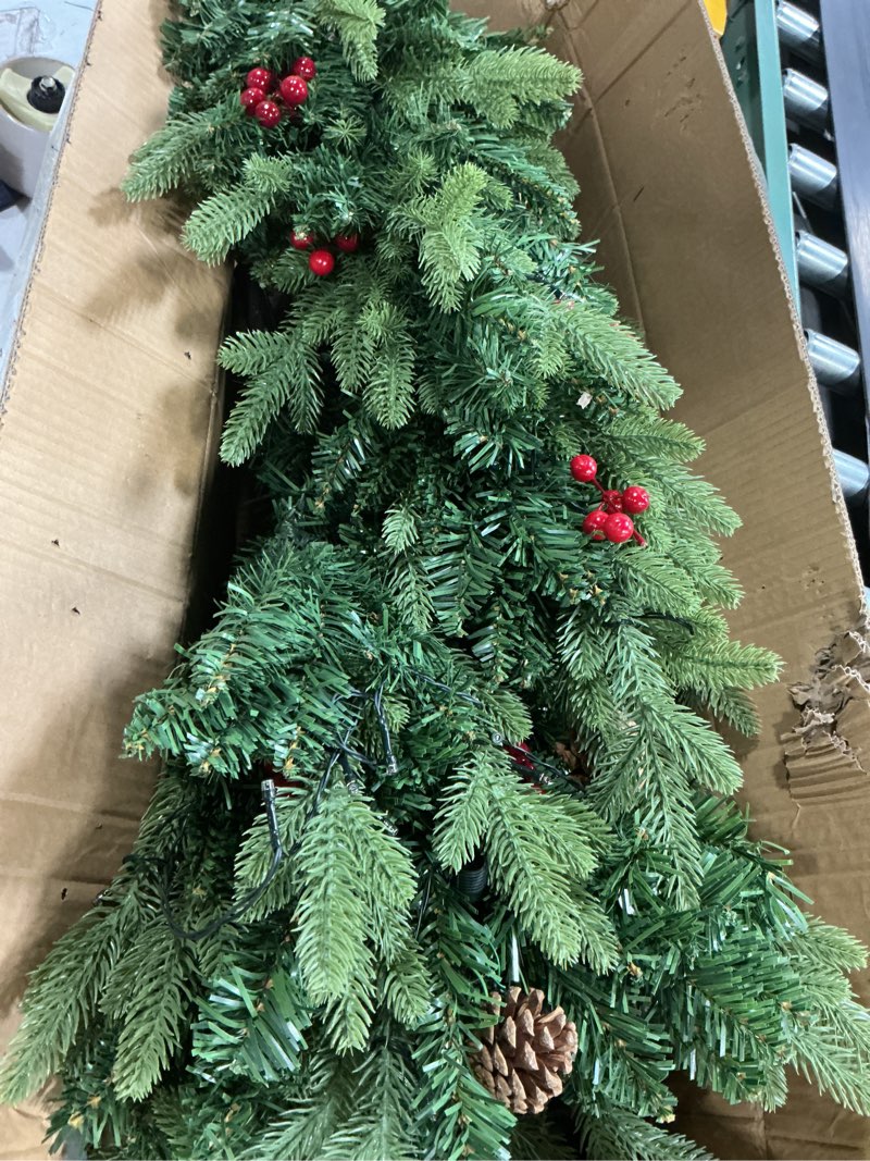 Condition photo showing As Is for glitzhome 4ft flocked artificial christmas tree with 100 warm white light, pinecone and berries holiday decoration set of 2