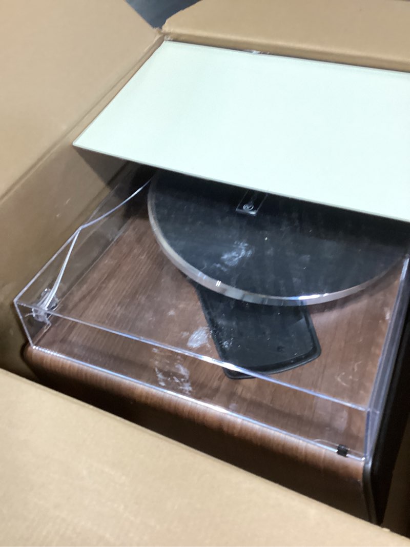 Condition photo showing Good Condition for all in one vinyl record player,bluetooth turntable built in 4 stereo speakers phono preamp,high fidelity turntables for vinyl records with magnetic cartridge at-3600l,2-speed,33/45rpm,usb pc recording black walnut wood
