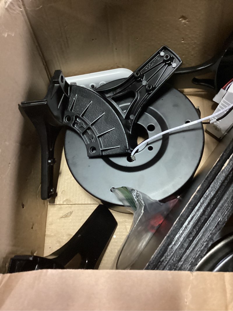 Condition photo showing As Is for 52inch ceiling fans with lights, low profile ceiling fan with light and remote control/app control, flush mount, reversible dc motor, dimmable, noiseless, black ceiling fan for bedroom black 52in