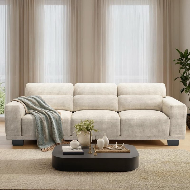 pipishell 3 seater sofa couch with deep seats and wide armrests, 89" couches for living room, comfy 3-seater futon sofas,modern upholstered couch with removable washable cover,linen fabric, white