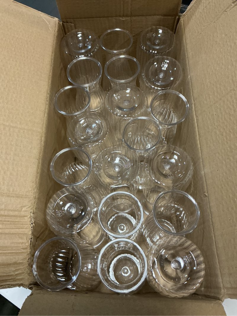Condition photo showing Good Condition for 20 pcs plastic bud vases bulk small plastic vases, clear container for flowers height shatterproof bud vase, mini vintage floral vase for home decor, living room, office decoration, housewarming party