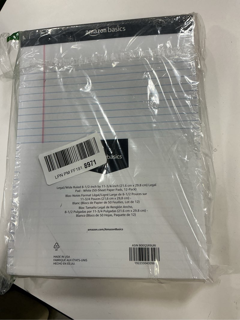 Condition photo showing Good Condition for Amazon Basics Wide Ruled Lined Writing Note Pads for Office Supplies, 8.5" x 11.75", White, 12-Pack of 50 Perforated Sheets