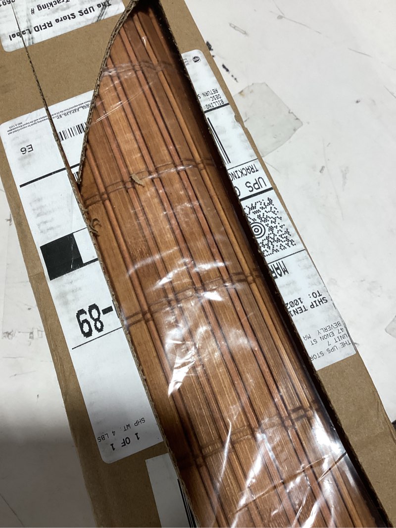Condition photo showing Good Condition for LazBlinds No Tools No Drill Cordless Bamboo Roman Shades, Light Filtering Window Treatment, Roll Up Bamboo Blinds for Windows 24'' W x 64'' H, Wood