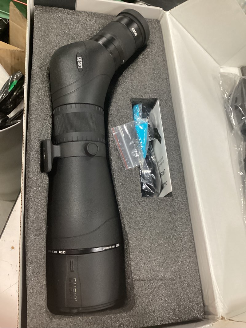 Condition photo showing New/Like New for gosky eagleview spotting scope 20-60x 85 hd spotter scope with smartphone adapter for target shooting bird watching wildlife scenery astronomy black