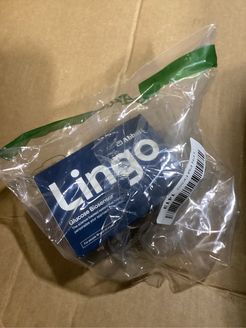 Condition photo showing Good Condition for Lingo Continuous Glucose Monitor (CGM) & App. Made by Abbott. Know the impact of what you eat. 1 Lingo biosensor lasts up to 14 Days*. Works with iOS and Android. US Only. Pack of 1