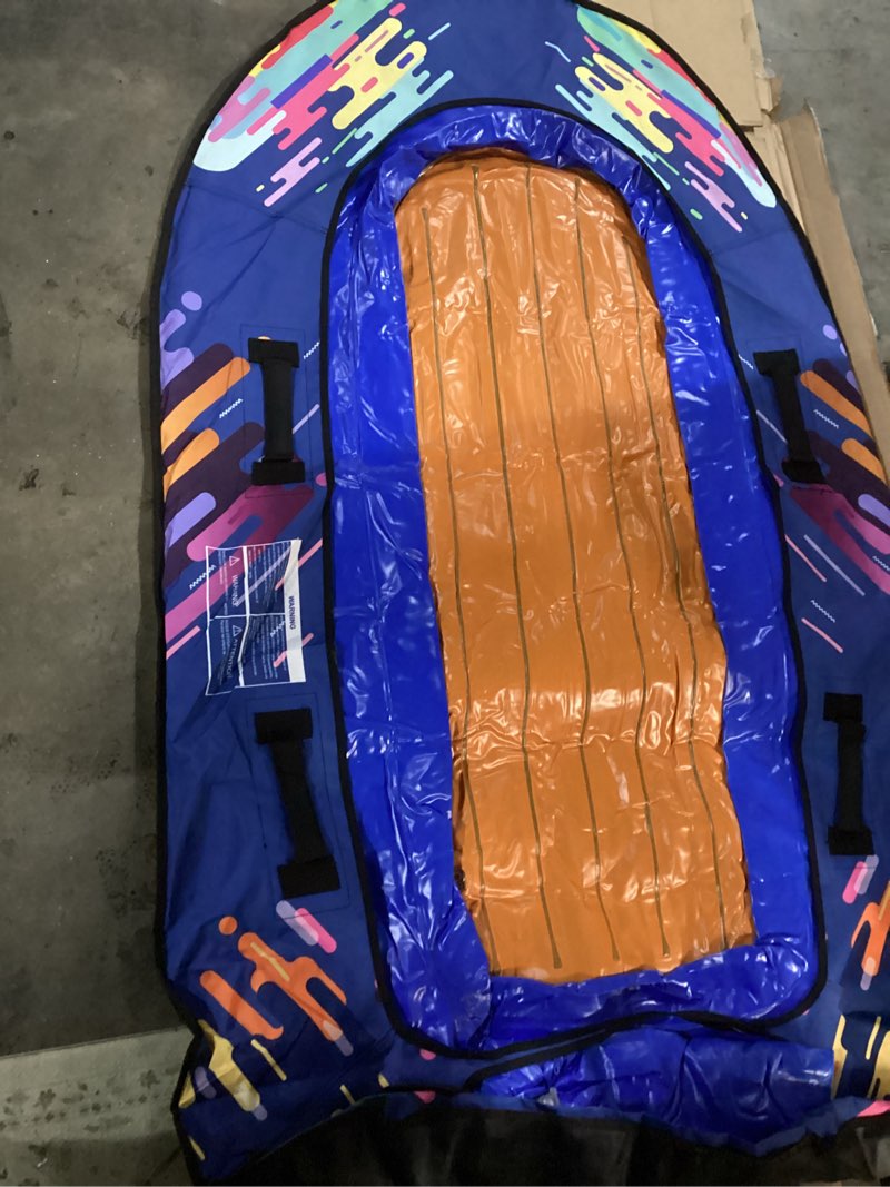 Condition photo showing As Is for Snow Tube for Adults 2 Person, Heavy-Duty Inflatable Snow Sled with 600D Fabric Cover, Backrest, Tow Rope & Reinforced Handles, Hyperzoo Winter Toboggan–Ideal for Family & Friends