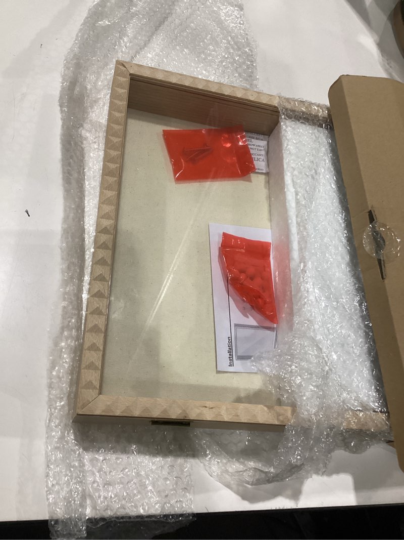 Condition photo showing Good Condition for szqinji shadow box frame 13x16 large deep with unique diamond shape door vintage lock, wood memory shadow boxes for pet memorial wedding baby flower graduation photos keepsakes medals natural natural 13x16