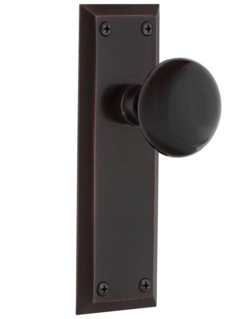 Nostalgic Warehouse New York Plate & Interior Black Porcelain Round Door Knob