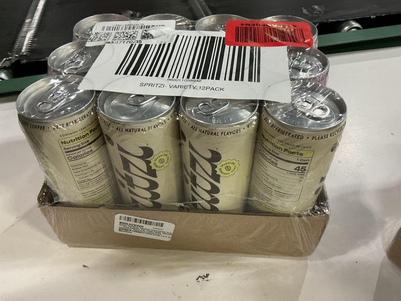 Condition photo showing New/Like New for spritzi sparkling espresso tonic variety pack – 75mg caffeine, fair trade coffee, naturally sweetened, refreshing energy drink alternative – canned coffee drinks (12 fl oz x 12 pack, 3 flavors) (no exp.date)