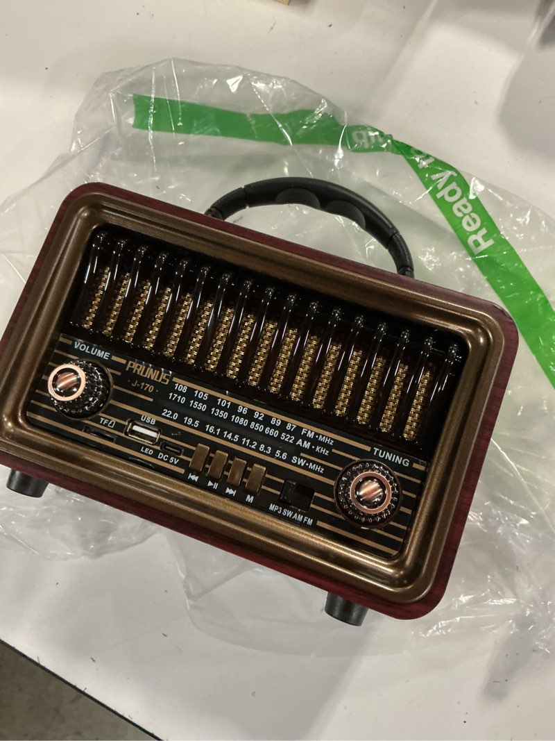 Condition photo showing Good Condition for prunus retro vintage radio with bluetooth rich bass stereo sound, radios portable am fm, rechargeable speaker with tws pairing, loud volume,bt5.0, tf card & mp3 player for home/party