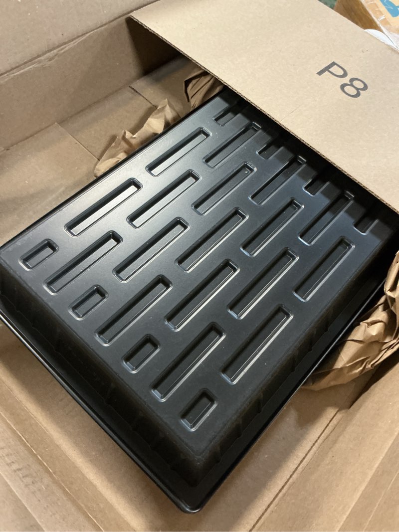 Condition photo showing item condition for Growing Trays, 1020 Plant Nursery Trays Heavy Duty Seed Starter Flat Seedling Tray for 72/128 Cell Plug Tray Transplant Growing Microgreens (21"×11", 10 Pack, 1.6" Deep, Without Holes) TD538-10P-Black