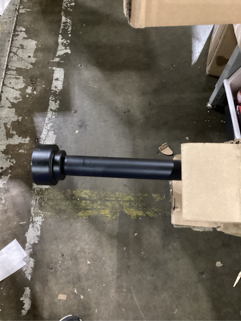 Condition photo showing Good Condition for heavy duty double curtain rods with cylindrical cap finials 36 to 72" telescoping 1 inch diameter front and 5/8 inch diameter back window drapery rods, matte black matte black 36-72"