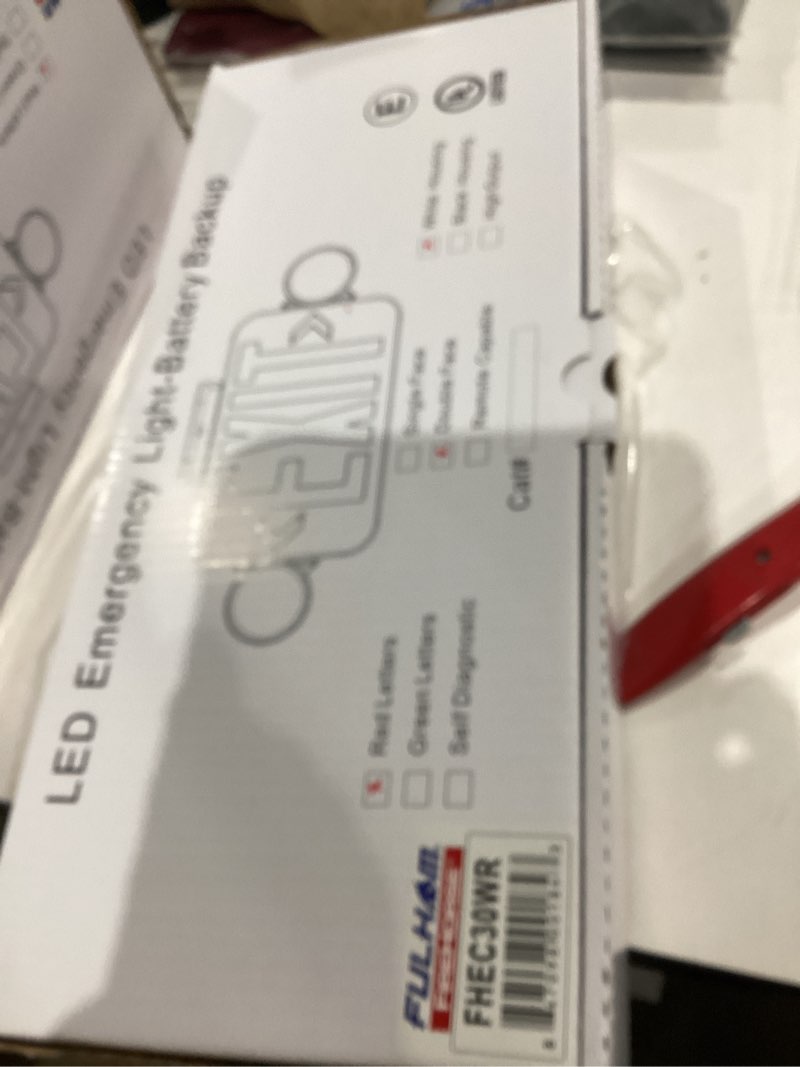Condition photo showing New/Like New for Fulham FHEC30WR Firehorse Emergency Exit Light/Sign Combo- Micro Led, White with Red Lettering