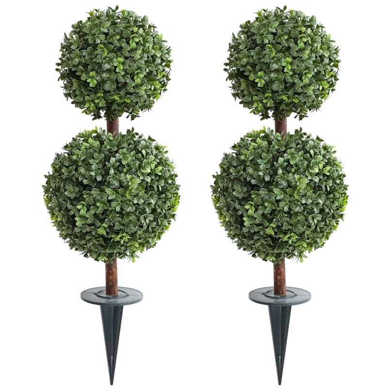 momoplant Artificial Topiary Double Ball Trees with Ground Spike 27 Inch for ...