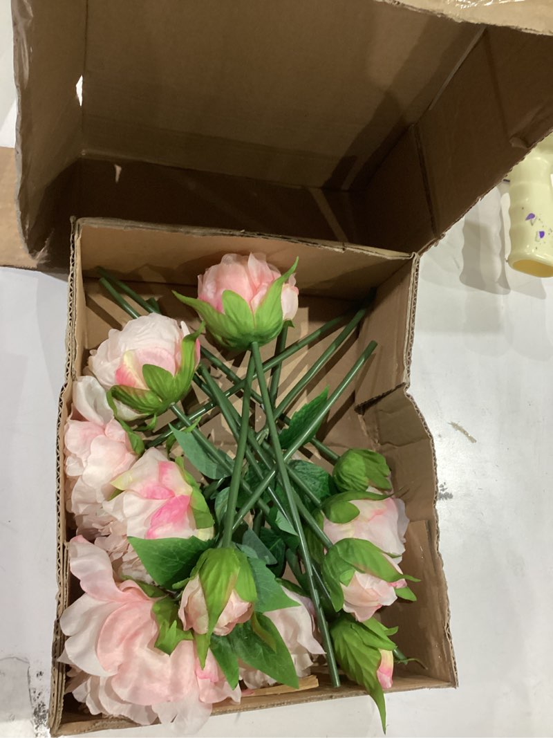 Condition photo showing As Is for Light Pink Peony Artificial Flowers - 11 Branches Silk Peonies for Vase Arrangements, Wedding Decor & Living Room Accents (Faux Flowers) Light Pink Small