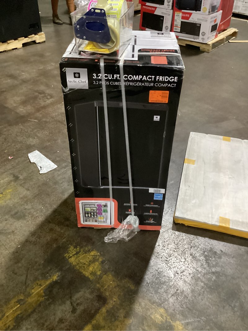 Condition photo showing Good Condition for RCA RFR335, 3.2 Cu Ft Compact Design Mini Fridge with Freezer, Stainless, Black SS