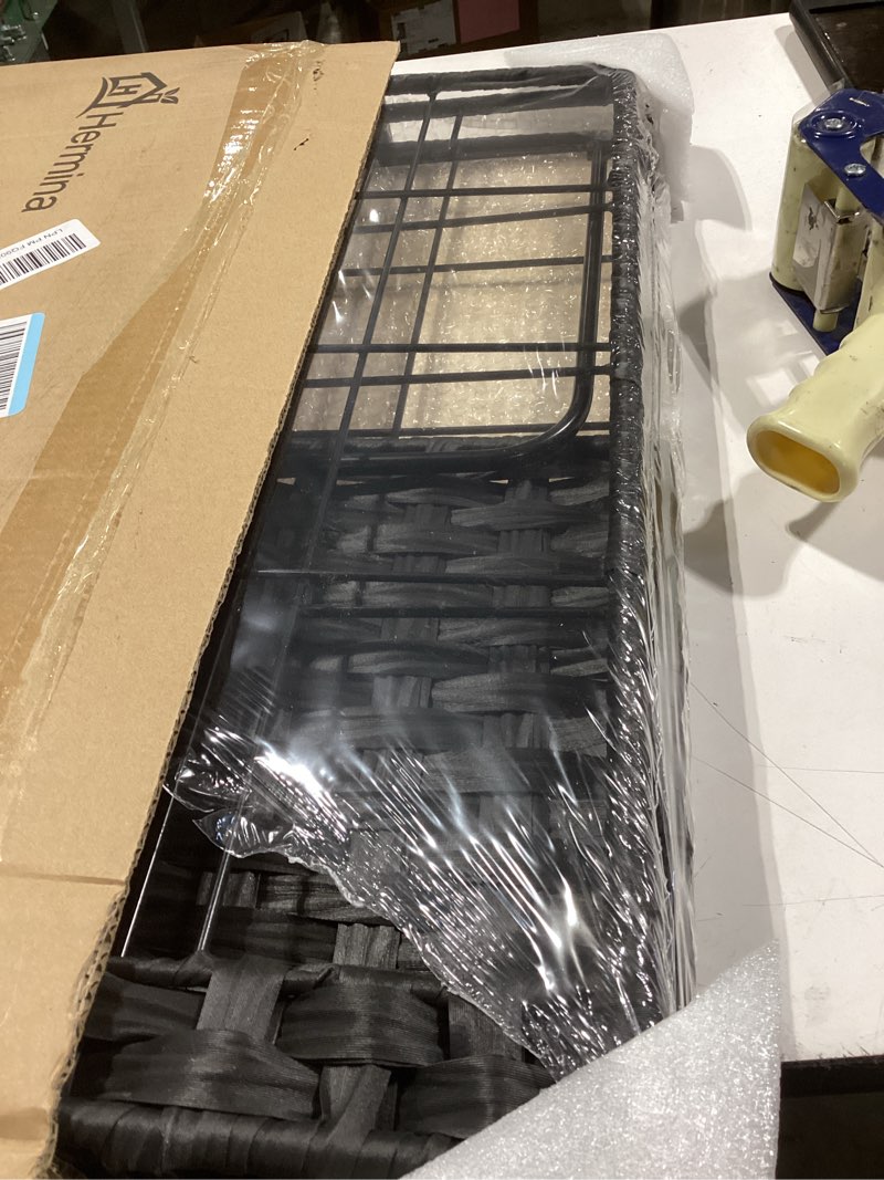 Condition photo showing Good Condition for durable laundry hamper with removable liner bag, heavy duty wheels, wood lid and metal handle - clothes sorter and laundry basket in white 110l?23.43x13.58x26.37 inches? white
