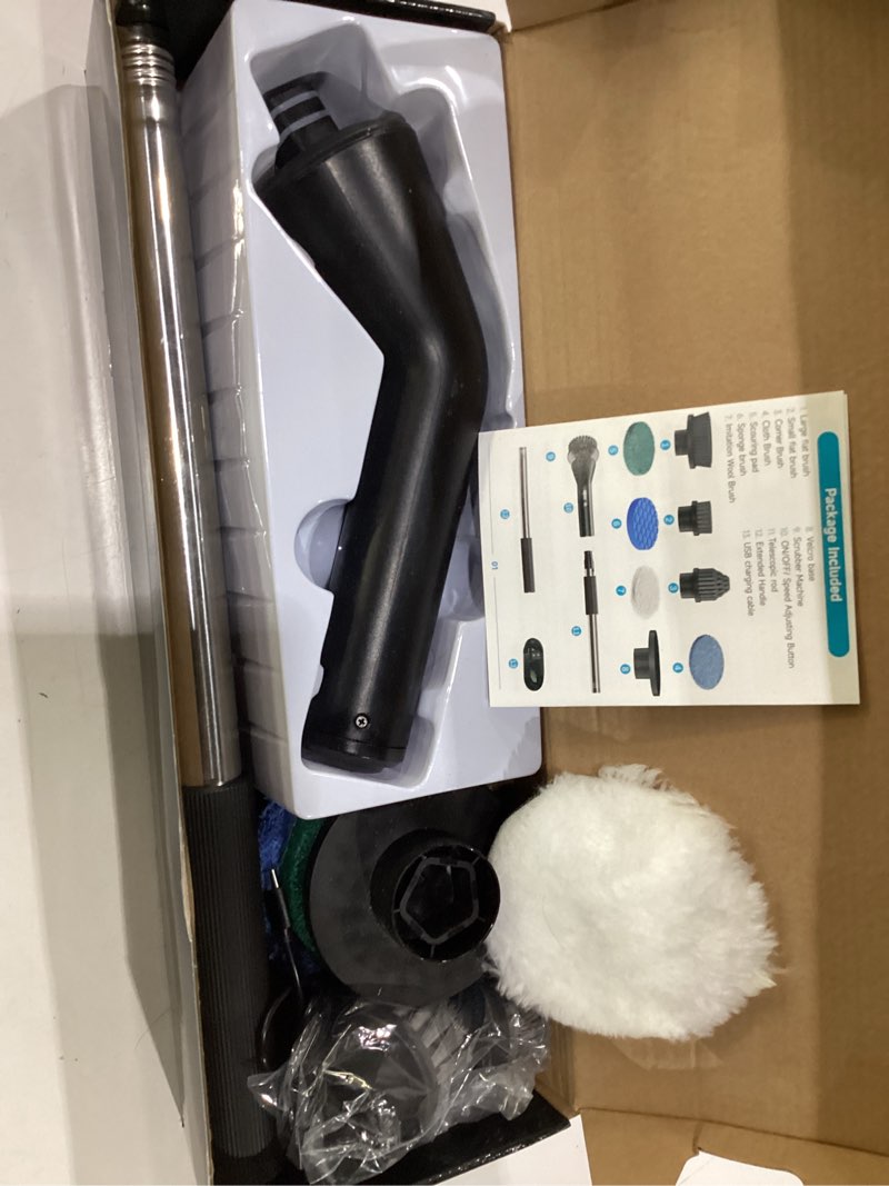 Condition photo showing New/Like New for leebein electric spin scrubber, 2026 upgraded cordless cleaning brush bathroom scrubber, ipx7 waterproof electric scrubber with 7 brush heads, extendable long handle power scrubber for bathtub floor pure black