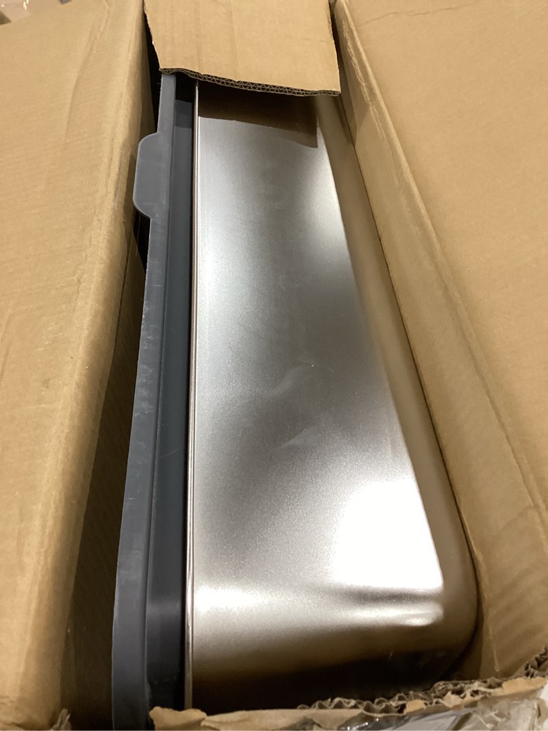Condition photo showing As Is for xxxxl stainless steel cat litter box with high sides, 29" x 21" x 14" extra large cat litter box for big cats and overweight cats high sides non-stick easy to clean.