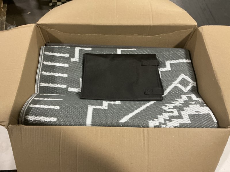 Condition photo showing As Is for lbro2m waterproof outdoor rugs 9x12 for patio outdoor plastic straw rug reversible outdoor camping rugs rv rug for deck,backyard (9x12 gray white) gray white 9' x 12' (rectangular)