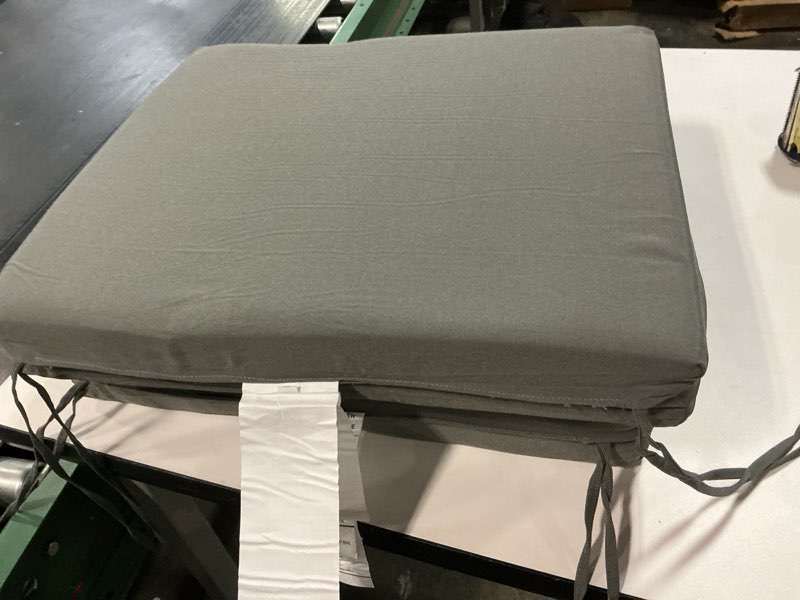 Condition photo showing As Is for Similar Outdoor Chair Cushions 18.5x16 Inch Waterproof Patio Chair Cushions with Tie 5 Year Color Fastness Thick Outdoor Seat Cushion for Patio Furniture Dark Grey Set of 4
