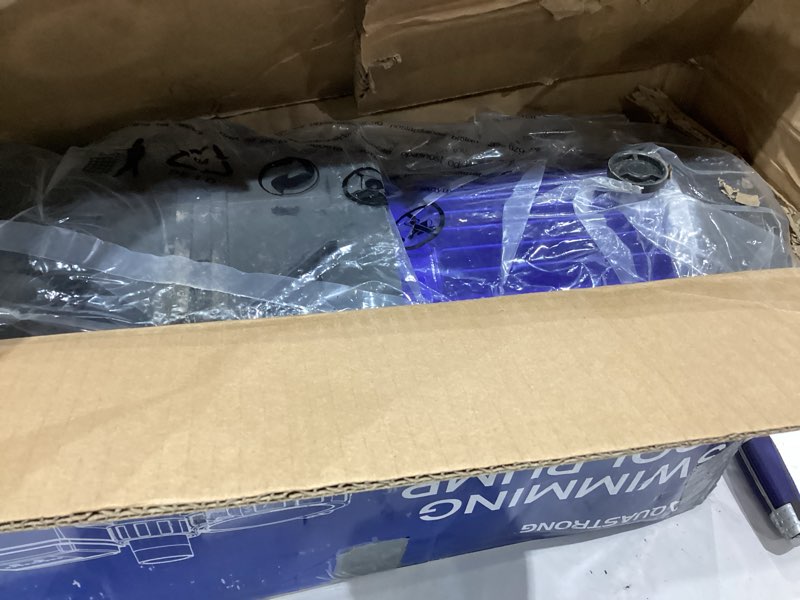 Condition photo showing As Is for aquastrong in/above ground pool pump, high flow (with timer, 2hp, 8917 gph, 115v) with timer+115v 2hp