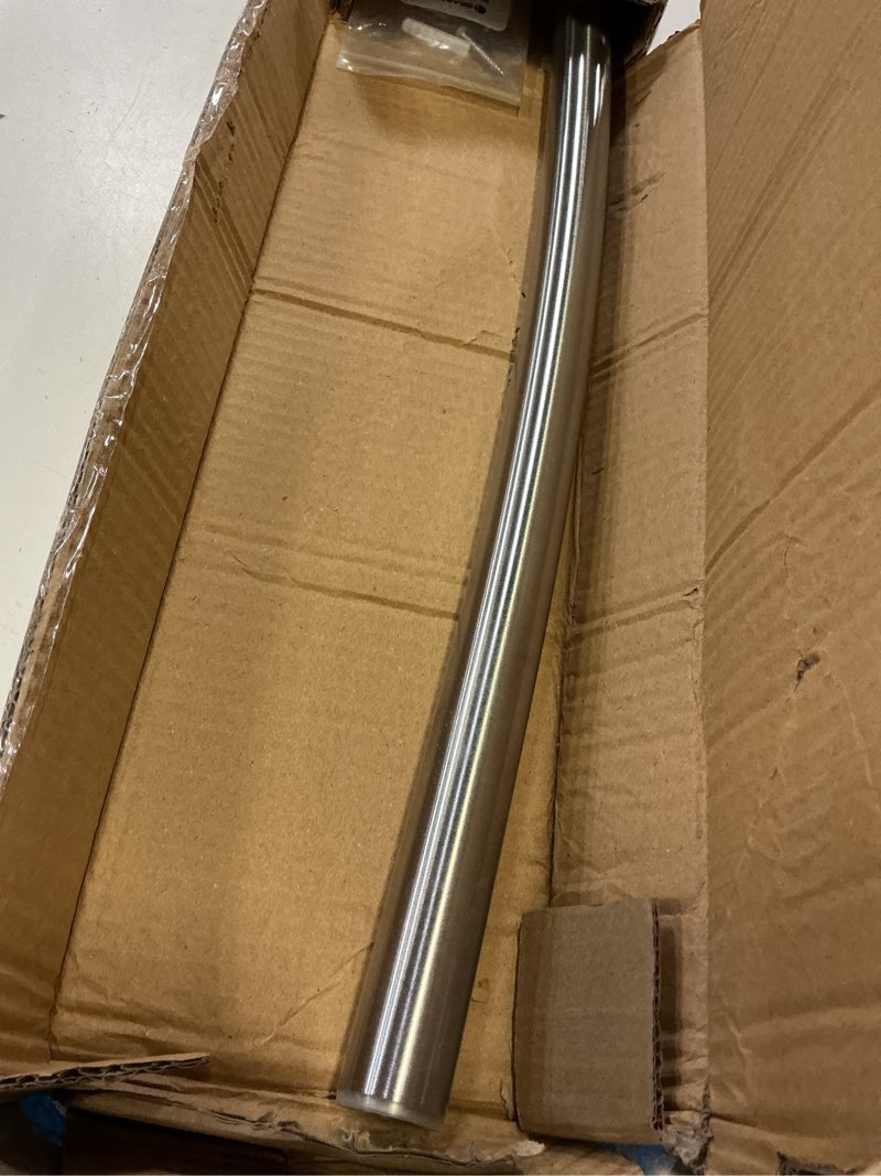Condition photo showing As Is for chrsouly adjustable curved shower rod, 42-72 inches extra wide shower curtain rod, rust proof, premium stainless steel, curved shower curtain rod for bathroom, need to drill, nickel nickel 42-72 inches