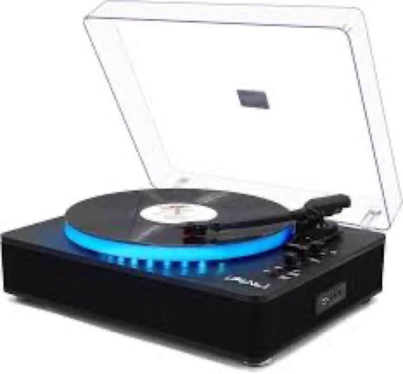 LP&No.1 Record Player with Built-in Stereo Speakers, LED Control, 3-Speed Belt-Drive Vinyl Turntable