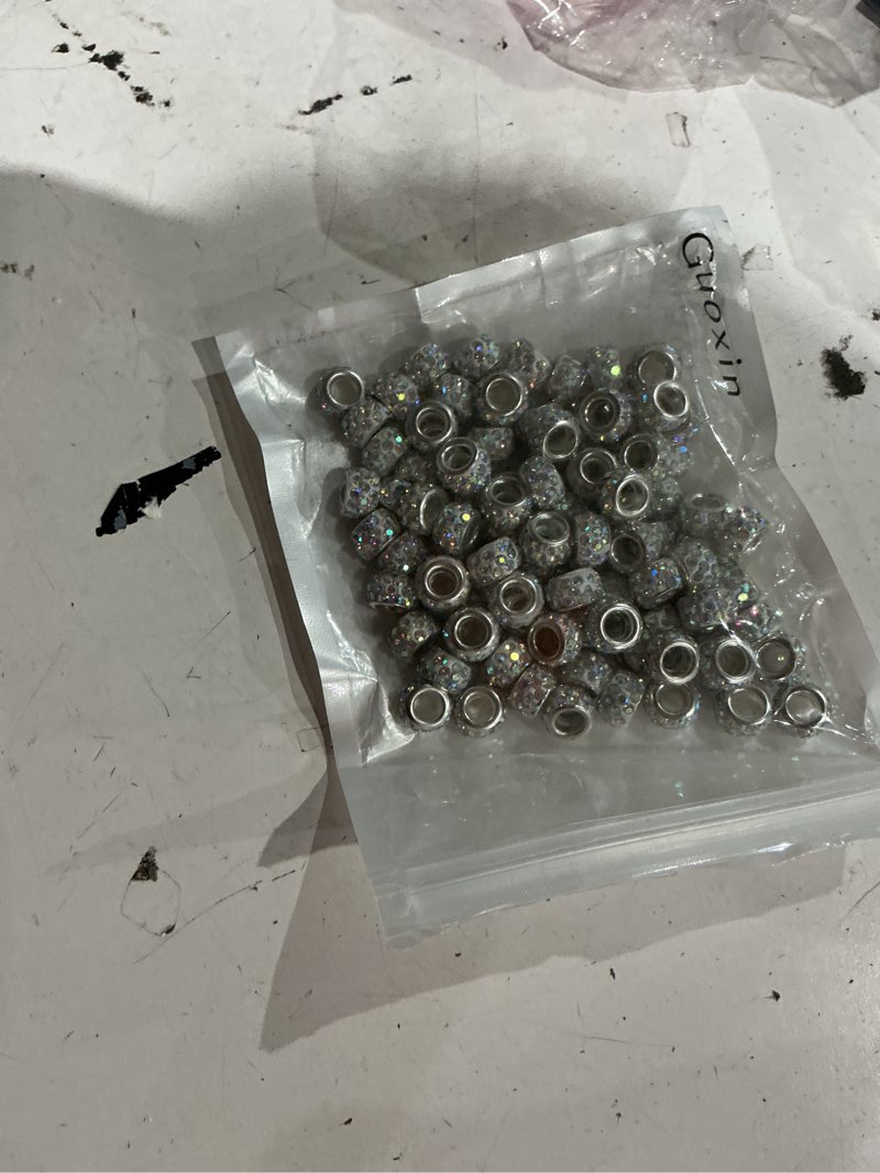 Condition photo showing Good Condition for 100 pcs rhinestone european beads crystal large hole charm spacer beads for diy bracelet necklace earring crafts jewelry making (ab)