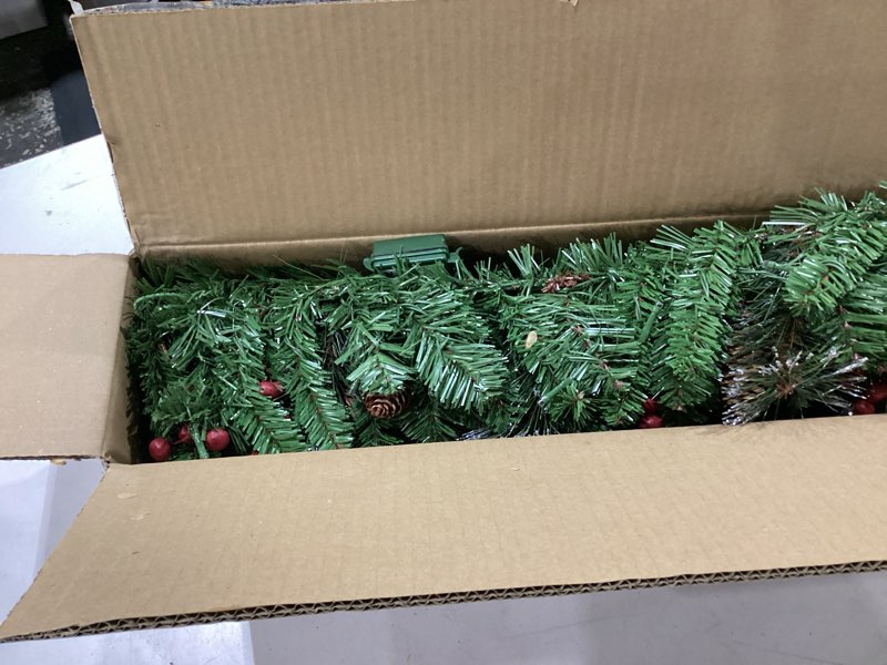 Condition photo showing Good Condition for **similar**national tree company 9 ft pre-lit crestwood spruce artificial christmas garland, christmas decoration with glitter, pinecones, red berries, 50 warm white led lights, 180 tips, timer, green battery operated tree